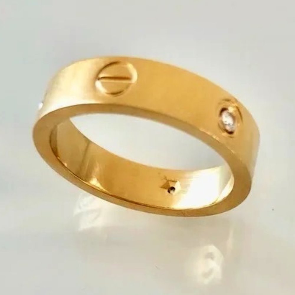 Gold Screw Zirconia Ring Band Size 8 "NEW"